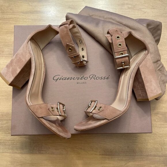 Gianvito Rossi Hayes Buckle Detail Heels Size 7.5 Tan - Picture 2 of 11